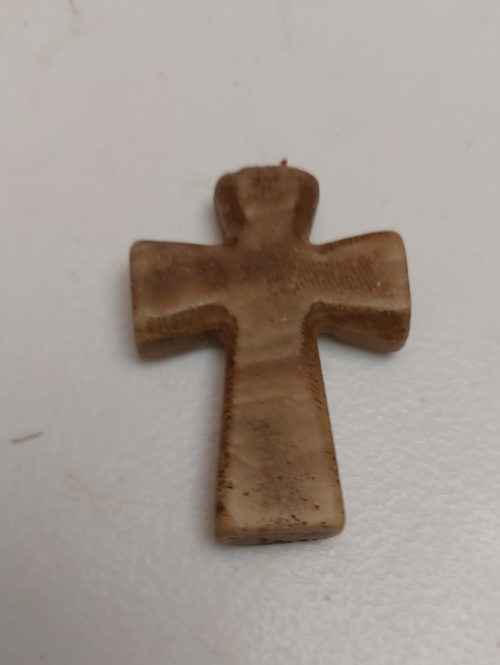 Vintage Artisan Carved Opaque Beige Onyx Stone Chunky Cross Pendant